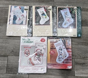 Cross Stitch Christmas Stocking Lot of 5 Kits Dimensions Janlynn Needle Treasure - Picture 1 of 14