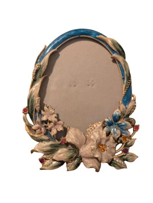 Marco de fotos floral esmaltado vintage con cristales diseño Art Nouveau ovalado 5,5" Foto 1 de 4