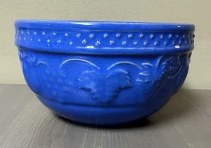 Vintage Steinzeug Kobaltblau Schüssel mit Obst Design 7" x 3-1/2" - Bild 1 von 5