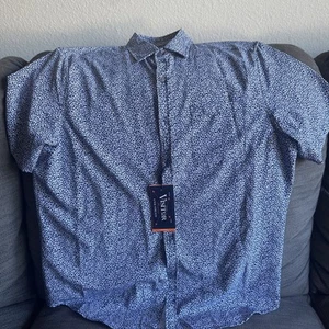 Visitor Mens Size L Short Sleeve Button Up Blue Print Shirt - Picture 1 of 4