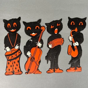 4er Set 40er-50er Jahre Halloween H.E. Luhrs Beistle gestanzte Katzenband Musiker 9 Zoll - Bild 1 von 24