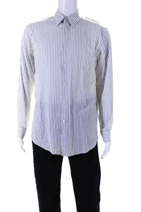 Theory Mens Long Sleeve Striped Button Up Shirt Gray White Size 16 - Picture 1 of 6