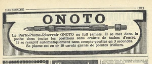 1910 PUBLICITÉ PAPIER ORIGINALE DU PORTE-PLUME-RÉSERVOIR ONOTO - Imagen 1 de 1