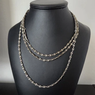Sautoir Argent XIXè Ancien Long Collier 150 cm 19thC Chaine De Montre - Photo 1/4