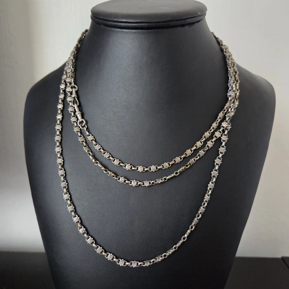 Sautoir Argent XIXè Ancien Long Collier 150 cm 19thC Chaine De Montre - Photo 1/4