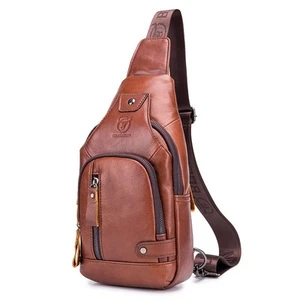 Genuine Leather Sling Backpack with USB Charging Port Chest Bag Outdoor Hikin... - Picture 1 of 8
