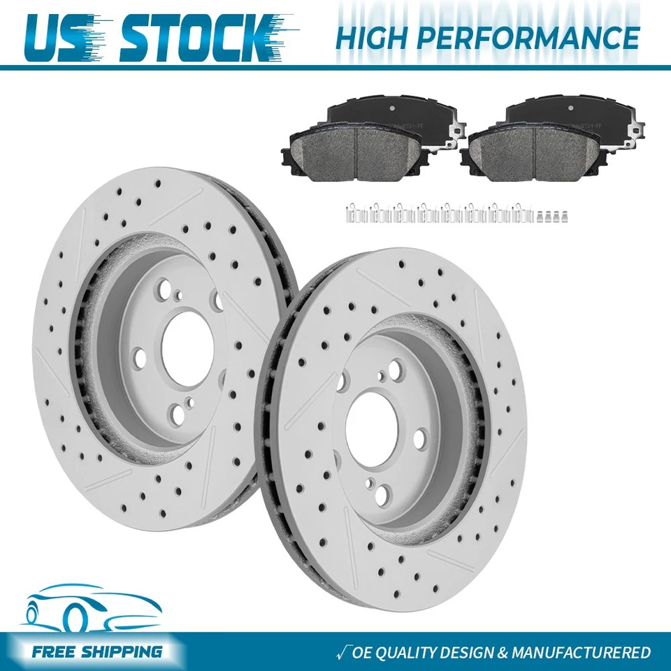 10.04" Front Drilled Rotors & Brake Pads for 2019-2022 Toyota Prius Prius AWD-e Foto 1 de 4
