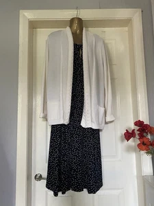 Ladies Black Polka Dot Stretch Dress With white Cardigan With Pockets Size 20 - Picture 1 of 3
