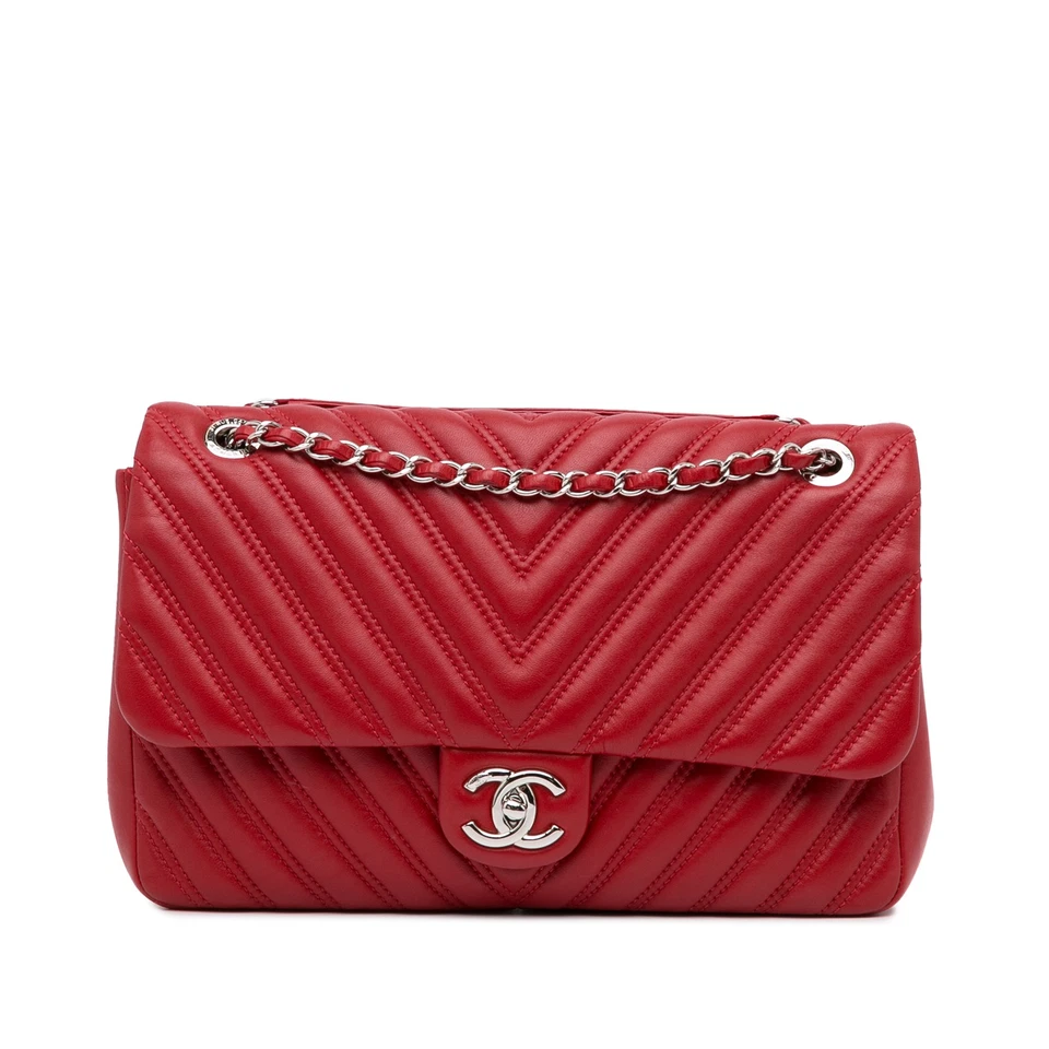 Bolso de Hombro Chanel Jumbo Clásico Piel de Cordero Doble Solapa Cuero Rojo Autenticado Foto 1 de 4