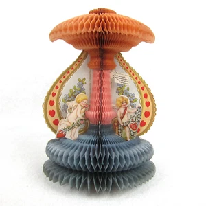 Antik Valentinstag Wabe 3D Pop Up blond Amor Engel Herzen groß unsigniert - Bild 1 von 12