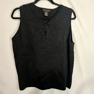 Grace Elements 2X Silk Blend Sleeveless Keyhole Bead Shimmer Black Top Cocktail - Image 1 of 4