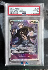 One Piece PSA 10 GEM MT - TRAFALGAR LAW (SR) ST10-010 - 2023 The Three Captains - Picture 1 of 3
