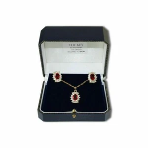 Yellow Gold Finish Ruby Cluster DG Created Diamond Jewellery Set - Picture 1 of 2