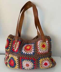 Granny Square Bag, Crochet shoulder bag, Handmade Vintage Style BROWN -New