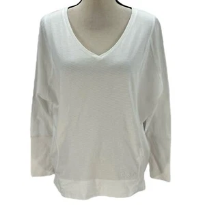 Bench Women's Long Sleeve V-Neck 100% Cotton T-Shirt - White - size Small - Picture 1 of 9