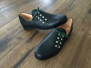 Trachten Schuhe bayerischer Haferlschuhe Gauplattler Leder Schwarz grüne Naht - Bild 1 von 6