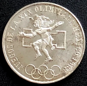 1968-MEXICO-SILVER 25 PESOS COIN-OLYMPIC GAMES-AZTEC BALL PLAYER - Picture 1 of 8