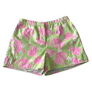 Lilly Pulitzer Vintage Girls Youth Shorts Size 14 Pink Green Elephant Shorts - Picture 1 of 9