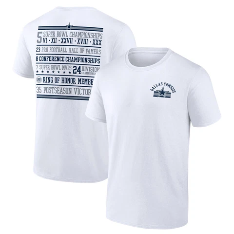 Dallas Cowboys Mens White Historic Stat's Short Sleeve T-Shirt Cover
