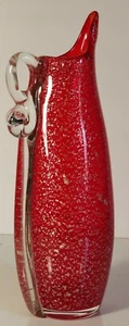 Ucagco Vintage Large Art Glass Pitcher Red with Silver Speckles - Picture 1 of 7