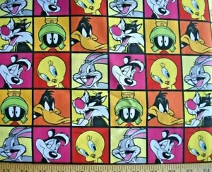 LOONEY TUNES CHARACTER PATCHES 100% COTTON FABRIC 2 REMNANT PIECES - Picture 1 of 2