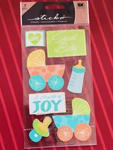 BRIGHT BABY BOY STICKERS - STICKO - BOTTLE CARRIAGE & MORE - FREE SHIPPING - Picture 1 of 1