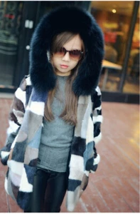 Girl's Real natural kids mink fur coat with fox fur hood child fashion jacket - Picture 1 of 8