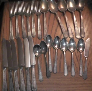 25 piece antique stainless silverware set insico qmc 1847 rogers bros - Picture 1 of 20
