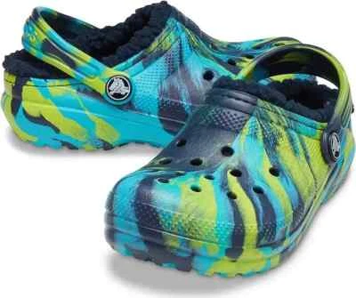 ¡NUEVO! ZUECOS CROCS CLÁSICOS FORRADOS JASPEADOS Verde Marino Tie Dye Niños Zapatos Foto 1 de 4