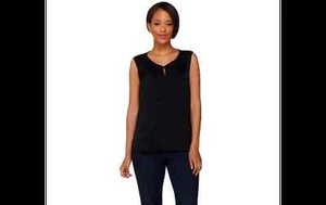 Top sin mangas delantero envolvente H by Halston negro mediano A276471 J - Imagen 1 de 4
