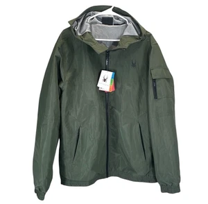 Spyder Pro HydroWeb Mens Windbreaker Jacket XL Green Hooded Full Zip DryWeb - Picture 1 of 12