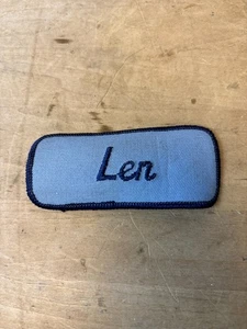 Vtg 70s LEN Sew On Embroidered Clothing Jacket Uniform Name Patch BLUE - Picture 1 of 3