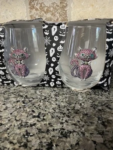 Halloween Schmuck Rosa Katze Stiellos Wein Trinkgläser 2er Set - Bild 1 von 10