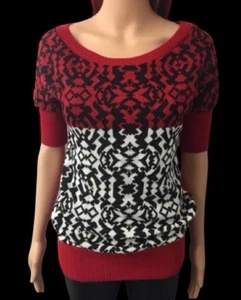 Maglione maglia manica corta vintage Pinklicious rosso bianco nero taglia M - Foto 1 di 9