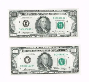 2x 1969A $100 *STAR* NOTE CLEVELAND OH UNC ( 2 of a set of 9) - Picture 1 of 2