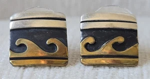 Vintage Tommy Singer Navajo Earrings Native American Indian Sterling Silver Gold - Picture 1 of 6