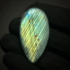 Natural Labradorite Cabochon Flat Back Pear 76.50Cts 43x23x7 MM Loose Gemstone - Picture 1 of 6