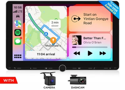 Rádio sem fio CarPlay estéreo veicular 10,1" Android 14 DSP IPS tela sensível ao toque duplo DIN - Imagem 1 de 4