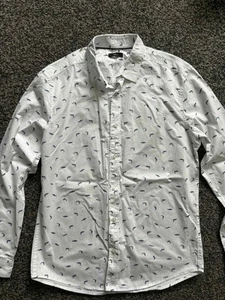 M&Co long sleeve white shirt men's Fish design Medium - Picture 1 of 4
