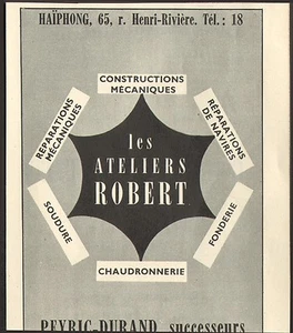 VIETNAM HAIPHONG PUBLICITE LES ATELIERS ROBERT PEYRIC DURAND  1953 - Picture 1 of 1