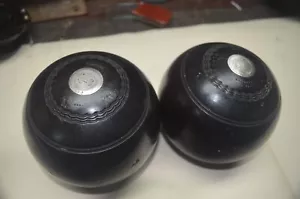 VINTAGE WOODEN BOWLS, SILVER DECALS, GLASGOW - Picture 1 of 10