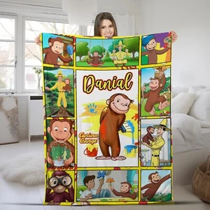 Curious George Plush Fleece Blanket, Personalized Curious George Fleece Blanket - Picture 1 of 4
