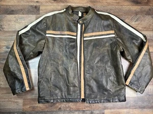 Brave Soul Faux Leather men's Large size dark brown color biker jacket Flaws - Picture 1 of 17