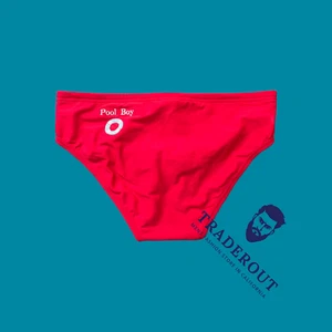 Pool Boy logo custom embroidery Men speedo red swim brief by H.E.Arts Design - Picture 1 of 3