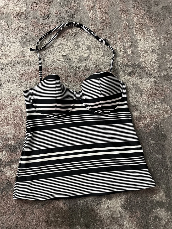 Top de baño antiguo azul marino medio a rayas halter Foto 1 de 4