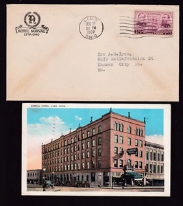 HOTEL NORVAL & POSTCARD, LIMA, OHIO - 1937 - Picture 1 of 2