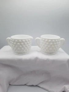 Vintage Fenton Weiß Milchglas Nagel Milchkännchen und Zucker Klein 2er Set  - Bild 1 von 7