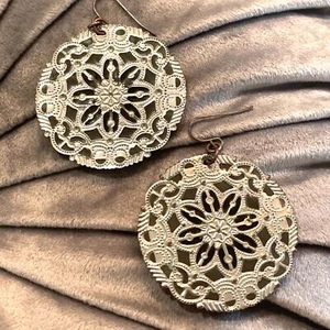Black and Silver Tone Medallion Earrings, Boho - Picture 1 of 4