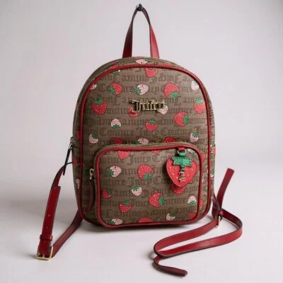 NUEVO CON ETIQUETAS Mochila Juicy Couture Recién Escogida Pequeña Castaño Chino Rojo Fresa Foto 1 de 4