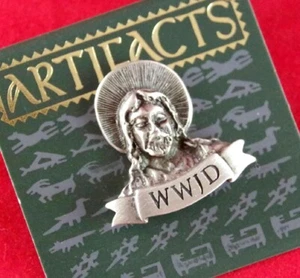 NUEVO DE COLECCIÓN ARTEFACTOS JJ PELTRE WWJD AÑOS 80 ¿QUÉ HARÍA JESÚS? PIN BROCHE/SOLAPA - Imagen 1 de 12